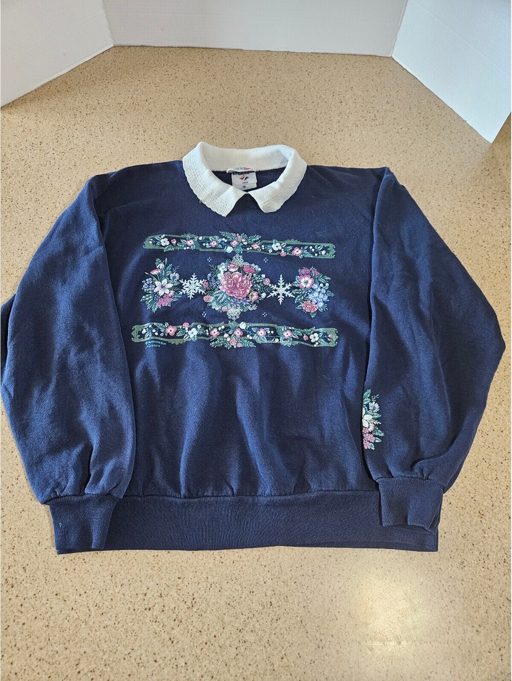 Morning Sun navy floral collared sweatshirt